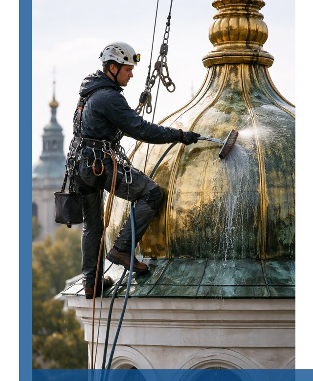 Профессиональная мойка куполов и шпилей высотными альпинистами в Кулебаках