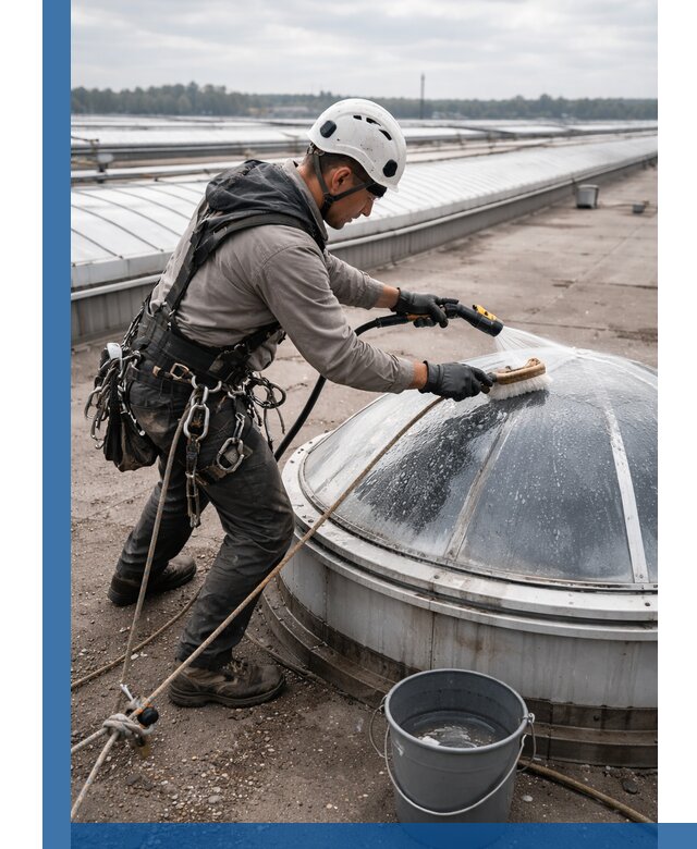 Мойка зенитных фонарей на кровле для промышленных объектов в Кулебаках