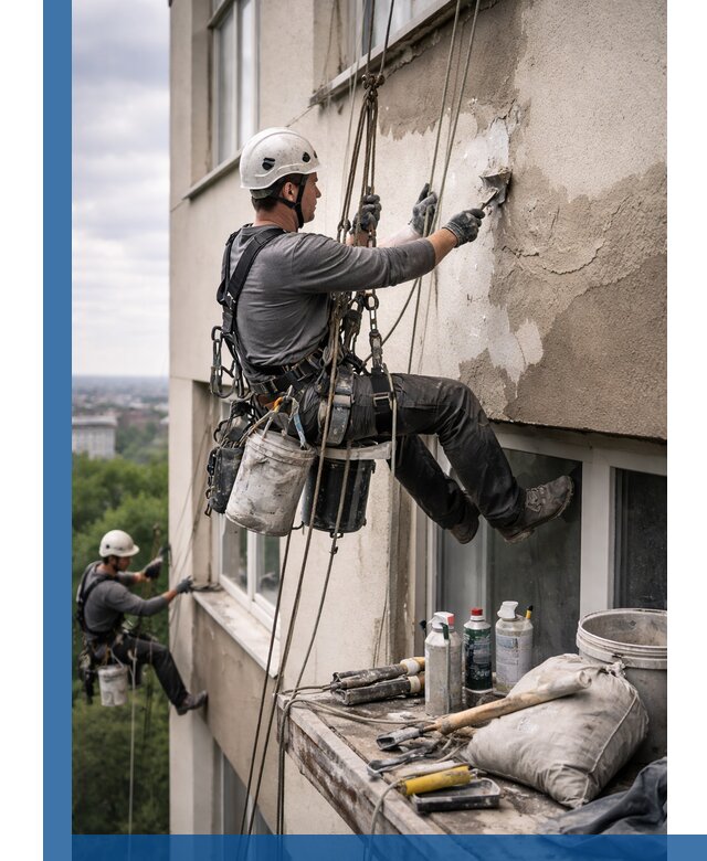 Косметический ремонт фасада зданий в Кулебаках промышленными альпинистами