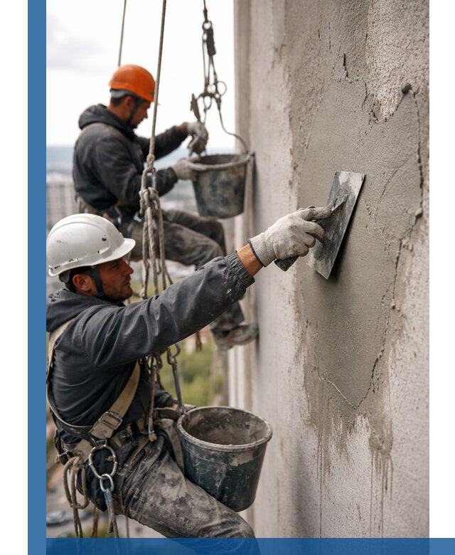 Штукатурка фасада на высоте в Кулебаках профессиональные работы