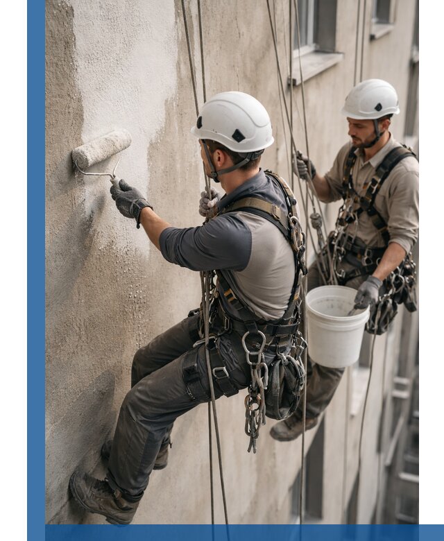 Грунтовка фасада на высоте в Кулебаках промышленными альпинистами