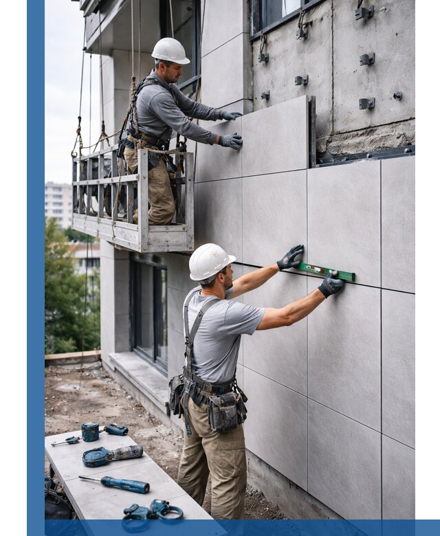 Монтаж керамогранита на фасад в Кулебаках под ключ с гарантией качества