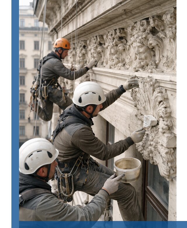 Реставрация фасадной лепнины с высотными работами в Кулебаках