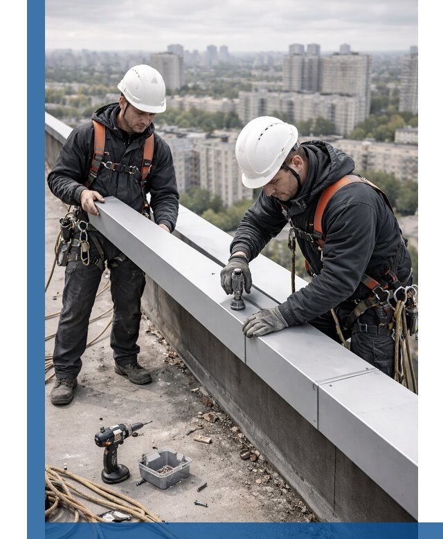 Монтаж парапетных крышек и ограждений кровли в Кулебаках