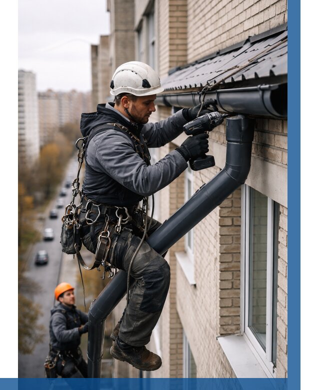 Монтаж водосточной системы на здании в Кулебаках от 5153 р. | ВЫСОТНИК-Клб