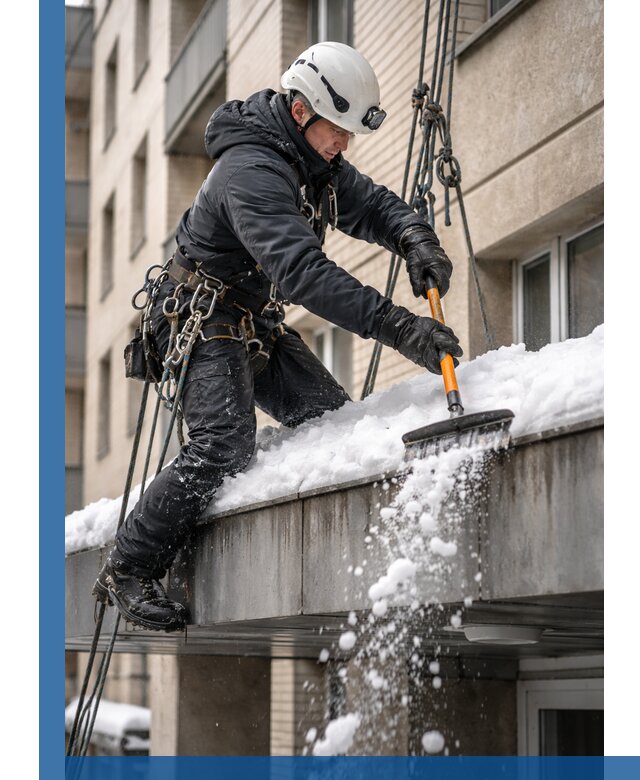 Очистка козырьков от снега в Кулебаках круглогодично безопасно