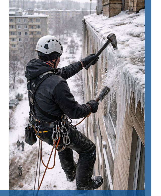 Сбивание сосулек с крыши в Кулебаках по цене от 4638 р. | ВЫСОТНИК-Клб