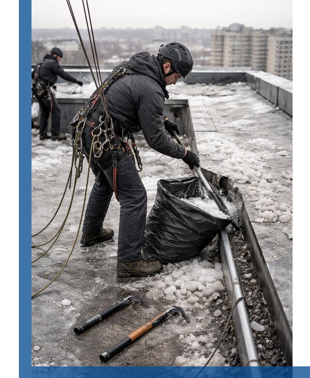 Аварийная очистка кровли в Кулебаках от промальпинистов
