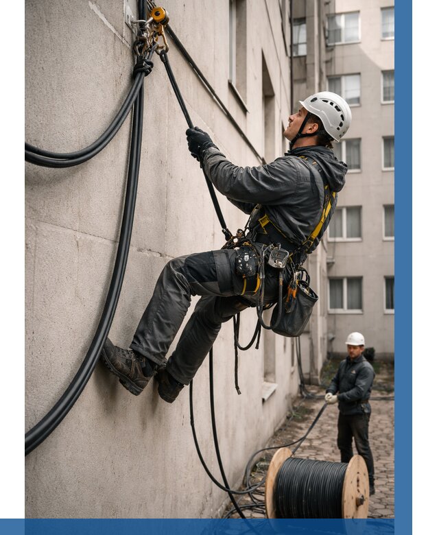 Протяжка кабеля питания на высоте в Кулебаках от 464 р. | ВЫСОТНИК-Клб