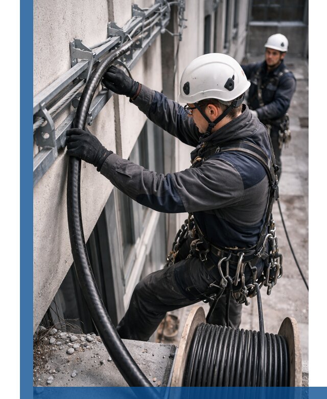 Протяжка кабеля питания на высоте в Кулебаках с гарантией безопасности и качества