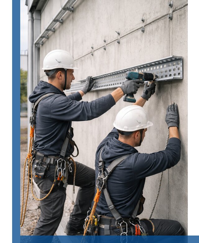 Монтаж кабельных лотков на фасаде зданий в Кулебаках с гарантией