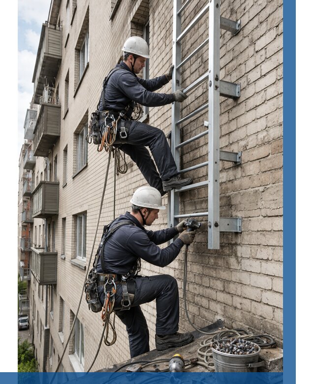 Монтаж пожарной лестницы в Кулебаках от 25765 р заказать у ВЫСОТНИК-Клб