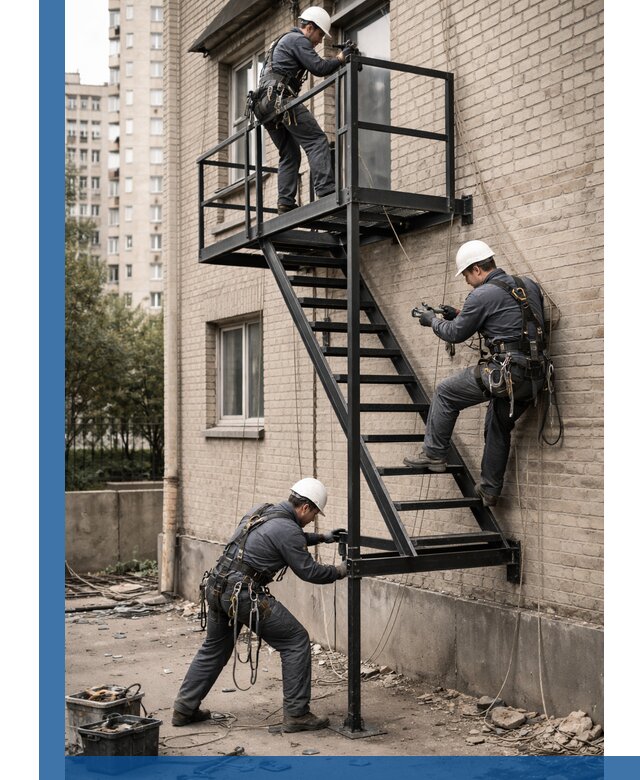 Монтаж пожарной лестницы в Кулебаках, установка и крепление