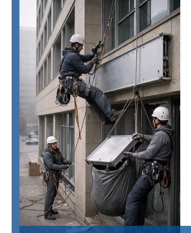 Демонтаж рекламной вывески с высотными работами в Кулебаках