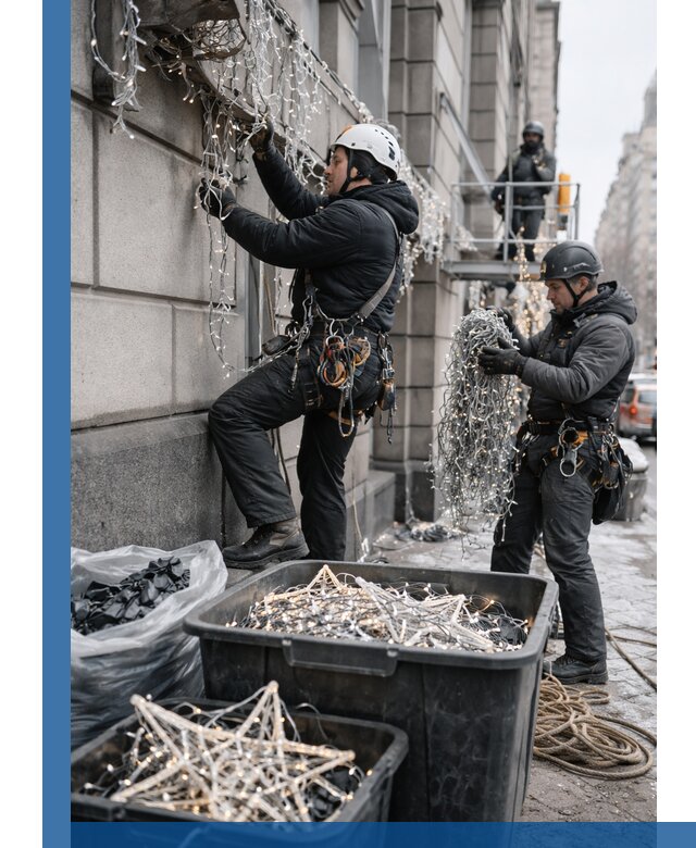 Демонтаж новогоднего оформления и гирлянд в Кулебаках