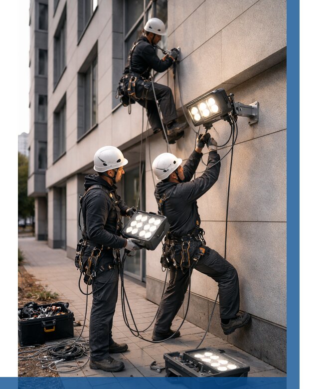 Монтаж прожекторов на фасаде в Кулебаках от 7730 р. | ВЫСОТНИК-Клб