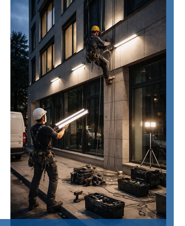 Монтаж архитектурной подсветки здания в Кулебаках от 2577 р.|ВЫСОТНИК-Клб