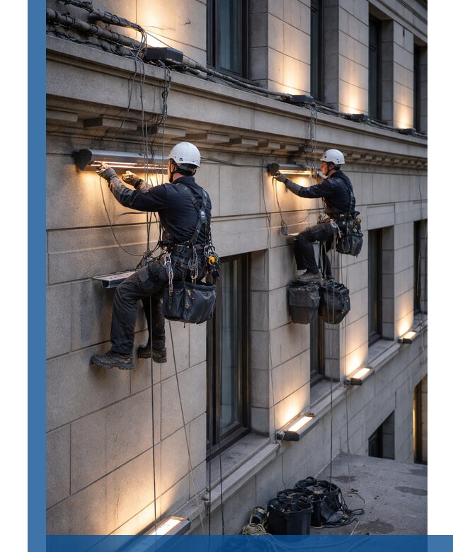 Монтаж архитектурной подсветки фасадов зданий в Кулебаках