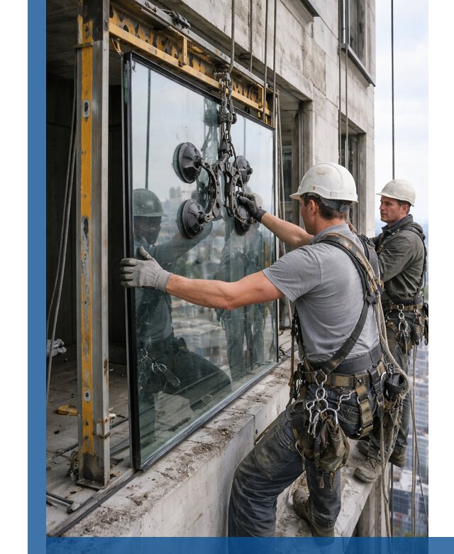 Монтаж стеклопакетов на высоте в Кулебаках с промышленным альпинизмом