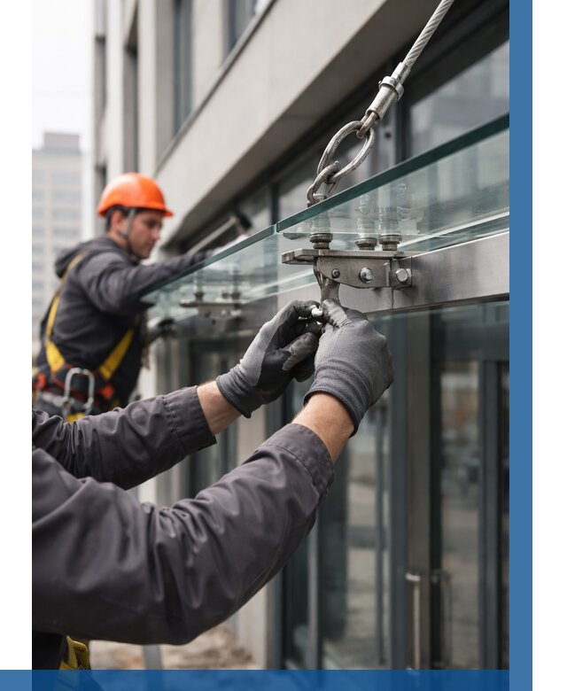 Монтаж стеклянных козырьков в Кулебаках от 8760 р. | ВЫСОТНИК-Клб