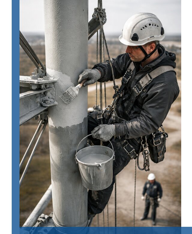 Покраска мачт связи в Кулебаках промышленными альпинистами