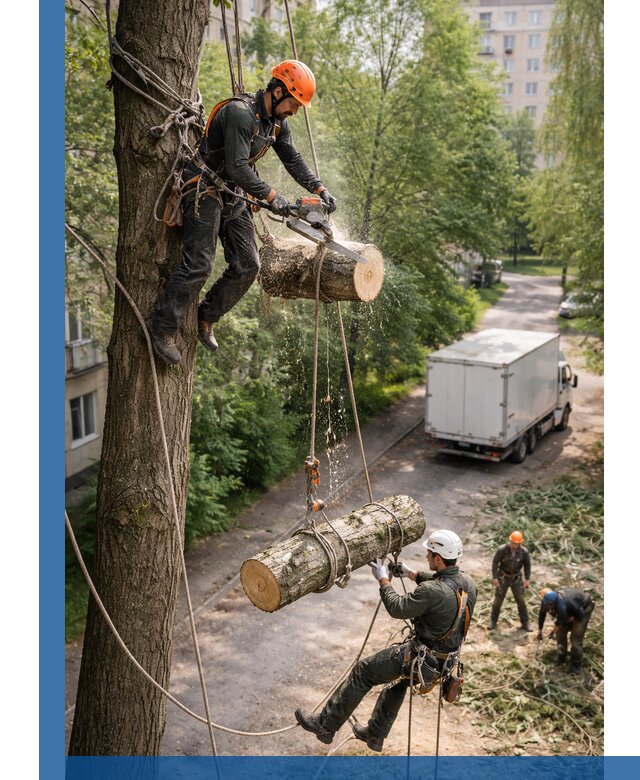 Спил деревьев альпинистами в Кулебаках, безопасно и без повреждений